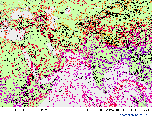 Theta-e 850hPa ECMWF pt. 07.06.2024 06 UTC