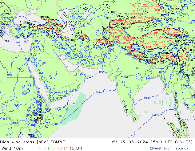 High wind areas ECMWF Qua 05.06.2024 15 UTC