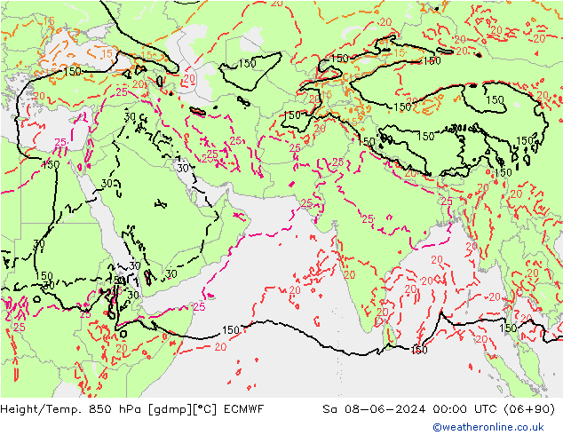 Height/Temp. 850 hPa ECMWF so. 08.06.2024 00 UTC