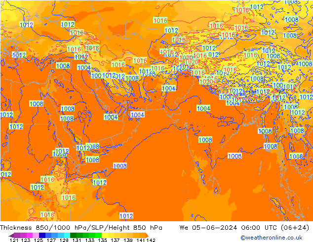 Thck 850-1000 hPa ECMWF 星期三 05.06.2024 06 UTC