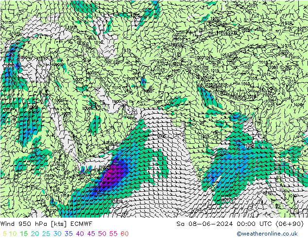 Vento 950 hPa ECMWF Sáb 08.06.2024 00 UTC