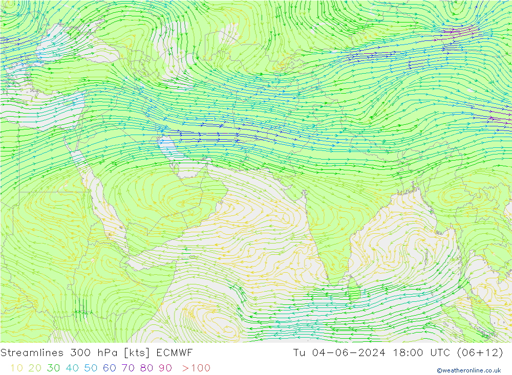 风 300 hPa ECMWF 星期二 04.06.2024 18 UTC