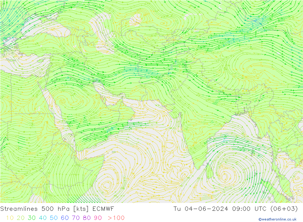 风 500 hPa ECMWF 星期二 04.06.2024 09 UTC