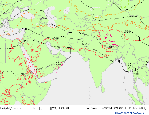 Height/Temp. 500 hPa ECMWF 星期二 04.06.2024 09 UTC