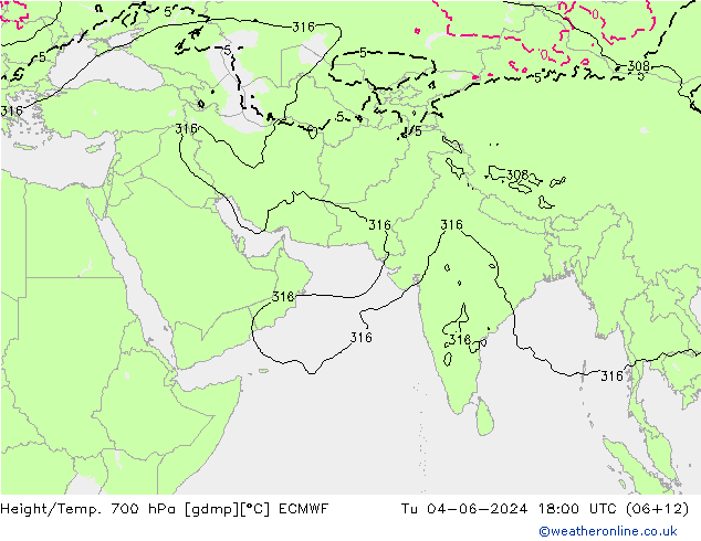 Height/Temp. 700 hPa ECMWF mar 04.06.2024 18 UTC