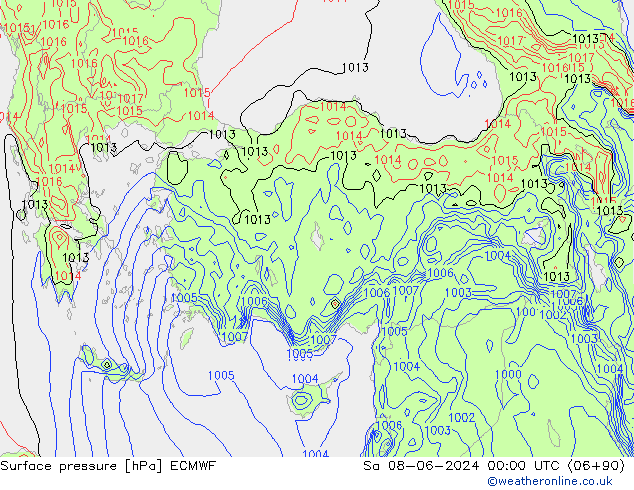 Surface pressure ECMWF Sa 08.06.2024 00 UTC