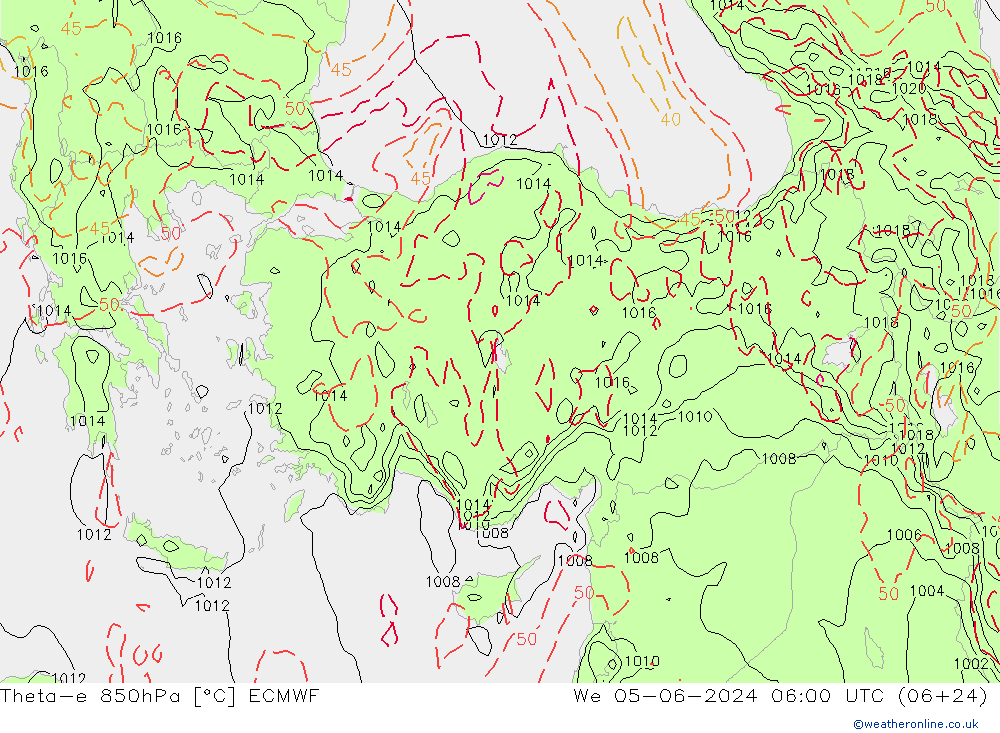 Theta-e 850hPa ECMWF We 05.06.2024 06 UTC