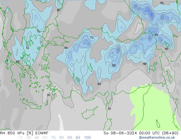 RH 850 hPa ECMWF Sa 08.06.2024 00 UTC