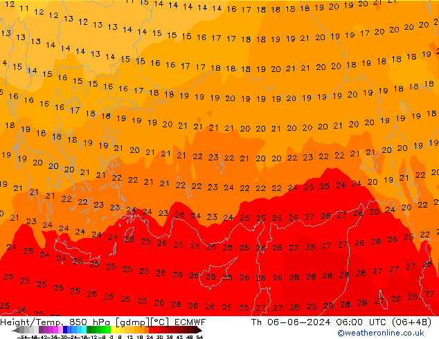 Yükseklik/Sıc. 850 hPa ECMWF Per 06.06.2024 06 UTC