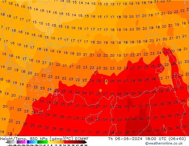 Z500/Rain (+SLP)/Z850 ECMWF Čt 06.06.2024 18 UTC