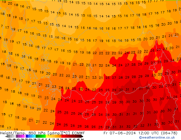 Z500/Rain (+SLP)/Z850 ECMWF Fr 07.06.2024 12 UTC