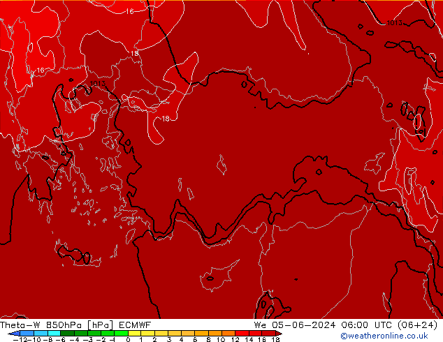 Theta-W 850hPa ECMWF mer 05.06.2024 06 UTC