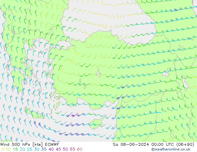 Viento 500 hPa ECMWF sáb 08.06.2024 00 UTC