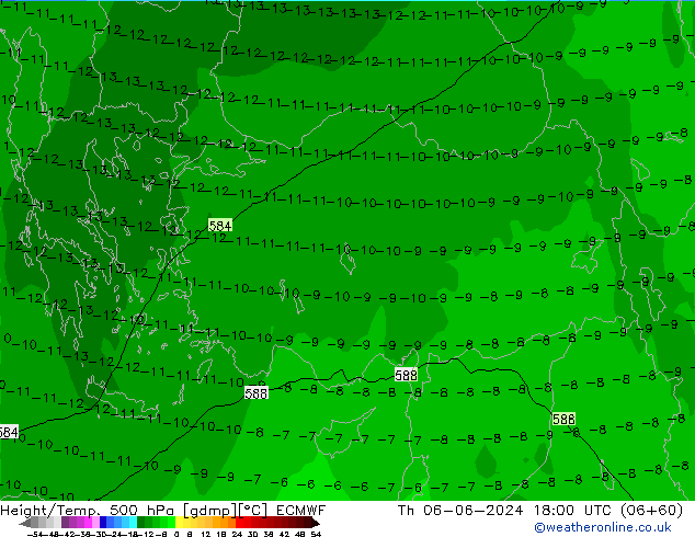 Z500/Rain (+SLP)/Z850 ECMWF Čt 06.06.2024 18 UTC