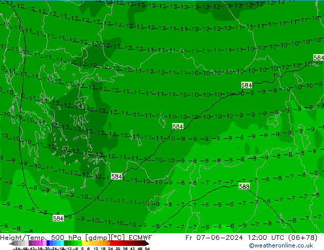 Z500/Rain (+SLP)/Z850 ECMWF Fr 07.06.2024 12 UTC