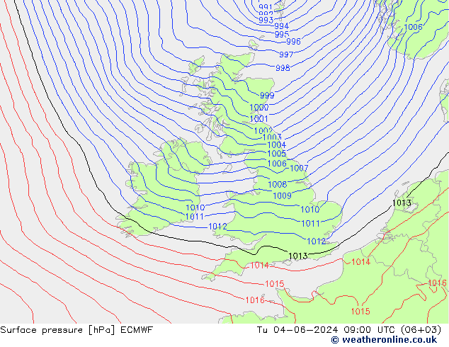 приземное давление ECMWF вт 04.06.2024 09 UTC