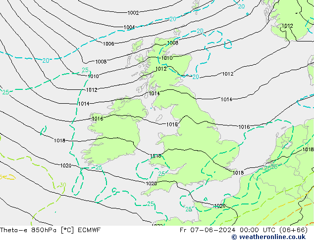 Theta-e 850hPa ECMWF ven 07.06.2024 00 UTC