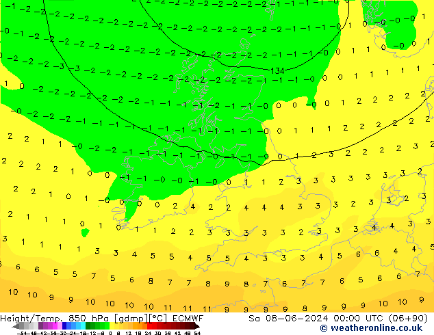 Z500/Rain (+SLP)/Z850 ECMWF Sa 08.06.2024 00 UTC