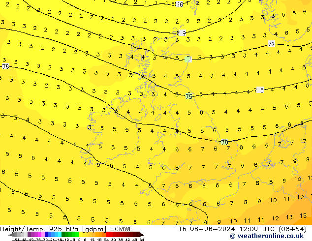 Height/Temp. 925 hPa ECMWF Th 06.06.2024 12 UTC