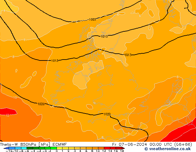 Theta-W 850hPa ECMWF  07.06.2024 00 UTC