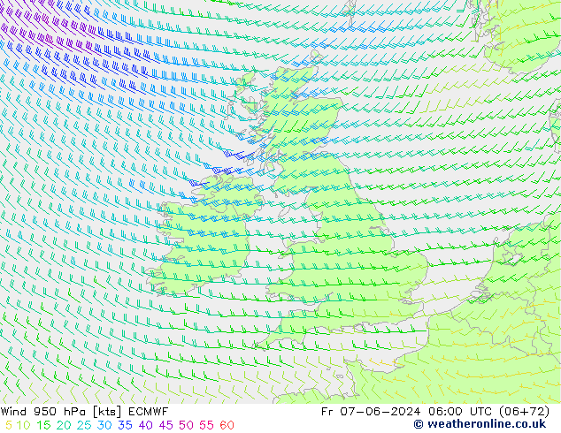 Wind 950 hPa ECMWF Pá 07.06.2024 06 UTC