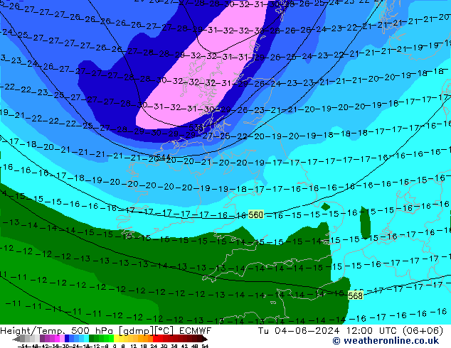 Z500/Regen(+SLP)/Z850 ECMWF di 04.06.2024 12 UTC