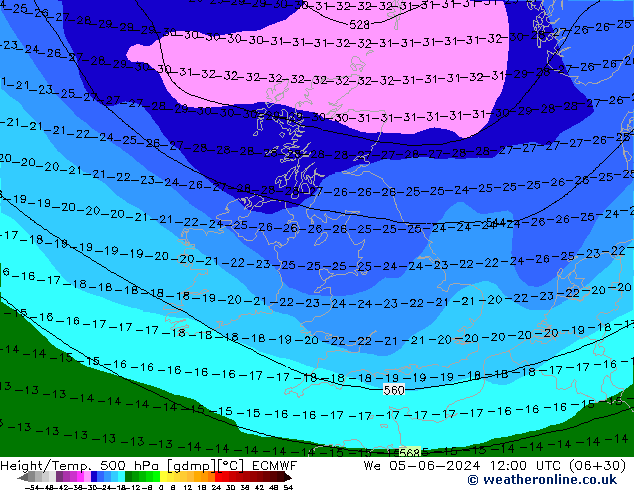 Height/Temp. 500 hPa ECMWF  05.06.2024 12 UTC