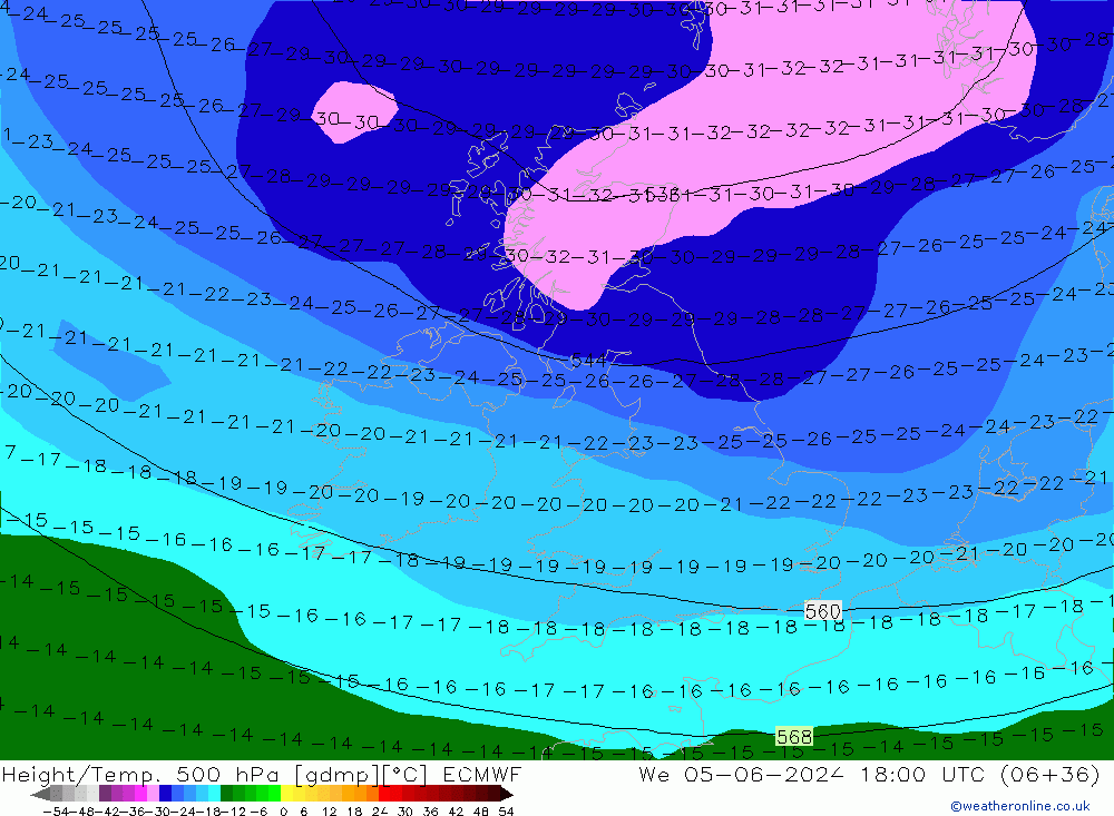 Z500/Rain (+SLP)/Z850 ECMWF  05.06.2024 18 UTC