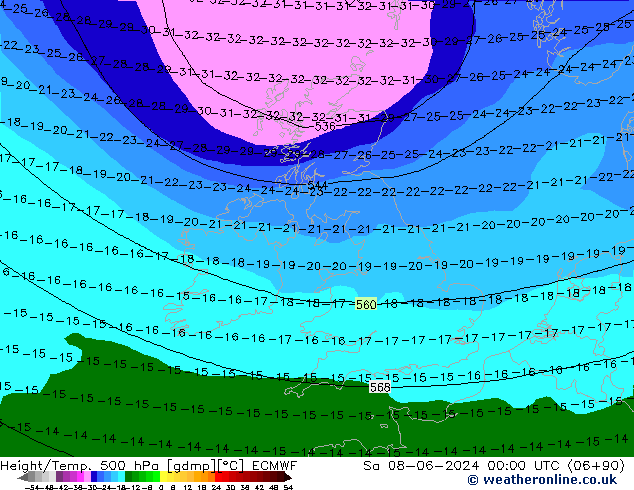 Z500/Rain (+SLP)/Z850 ECMWF Sa 08.06.2024 00 UTC