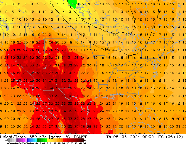 Height/Temp. 850 hPa ECMWF czw. 06.06.2024 00 UTC