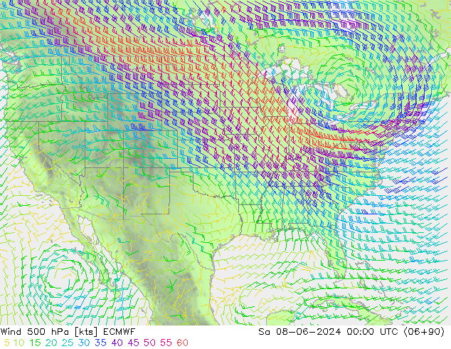 Wind 500 hPa ECMWF Sa 08.06.2024 00 UTC