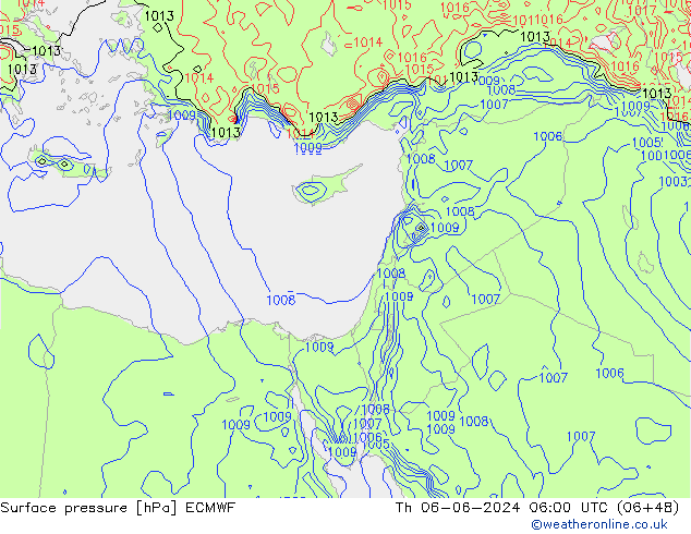 pressão do solo ECMWF Qui 06.06.2024 06 UTC