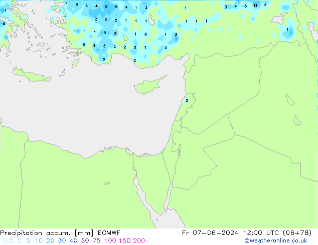 Precipitation accum. ECMWF пт 07.06.2024 12 UTC