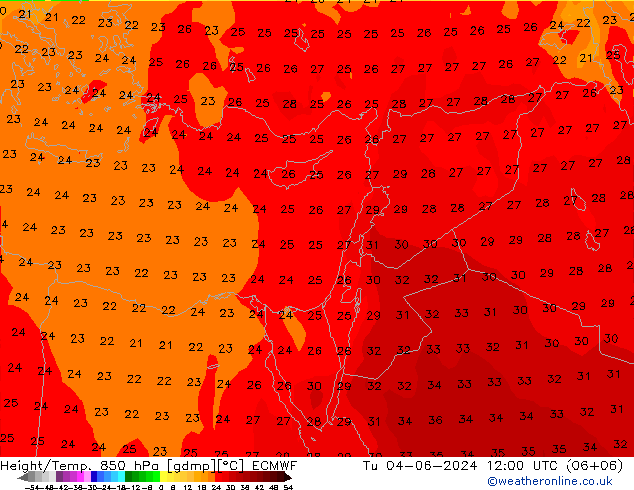 Z500/Rain (+SLP)/Z850 ECMWF Út 04.06.2024 12 UTC