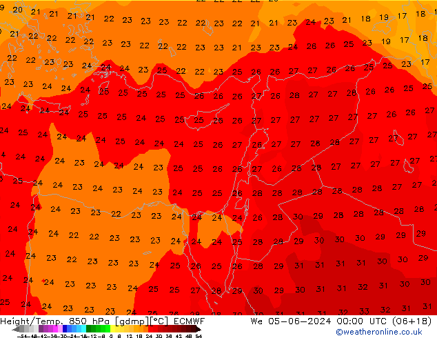 Z500/Yağmur (+YB)/Z850 ECMWF Çar 05.06.2024 00 UTC