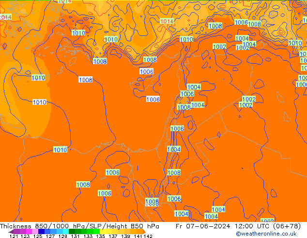 Thck 850-1000 hPa ECMWF Fr 07.06.2024 12 UTC