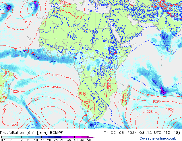 Z500/Rain (+SLP)/Z850 ECMWF чт 06.06.2024 12 UTC