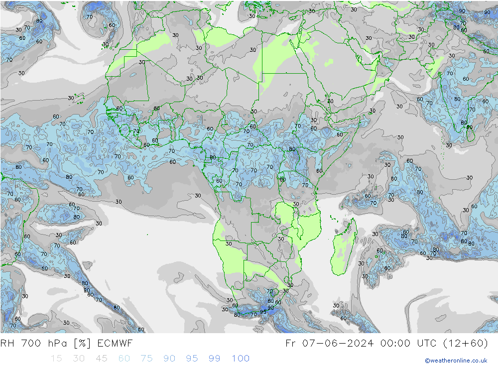 RH 700 hPa ECMWF ven 07.06.2024 00 UTC