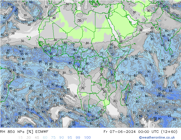 850 hPa Nispi Nem ECMWF Cu 07.06.2024 00 UTC