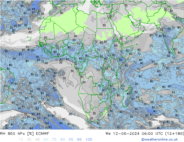 850 hPa Nispi Nem ECMWF Çar 12.06.2024 06 UTC