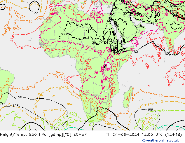 Height/Temp. 850 hPa ECMWF Qui 06.06.2024 12 UTC