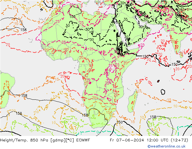 Height/Temp. 850 hPa ECMWF Fr 07.06.2024 12 UTC