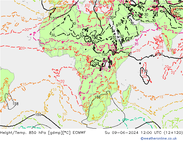 Z500/Rain (+SLP)/Z850 ECMWF Вс 09.06.2024 12 UTC