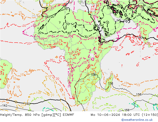 Yükseklik/Sıc. 850 hPa ECMWF Pzt 10.06.2024 18 UTC