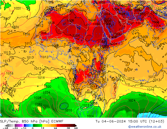 SLP/Temp. 850 hPa ECMWF wto. 04.06.2024 15 UTC