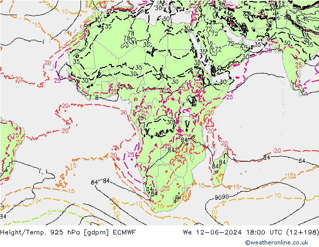 Height/Temp. 925 hPa ECMWF We 12.06.2024 18 UTC