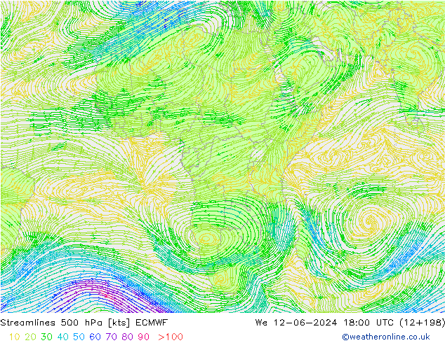 Stromlinien 500 hPa ECMWF Mi 12.06.2024 18 UTC