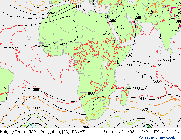 Height/Temp. 500 hPa ECMWF Su 09.06.2024 12 UTC