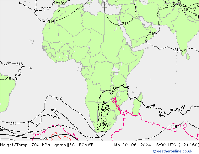 Height/Temp. 700 hPa ECMWF Seg 10.06.2024 18 UTC