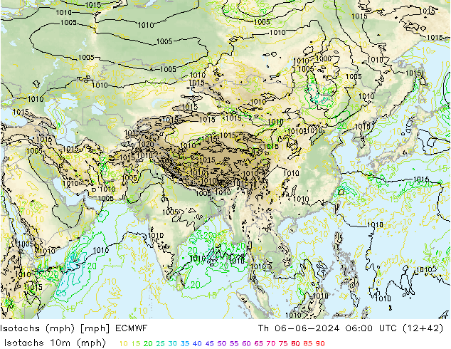 Eşrüzgar Hızları mph ECMWF Per 06.06.2024 06 UTC